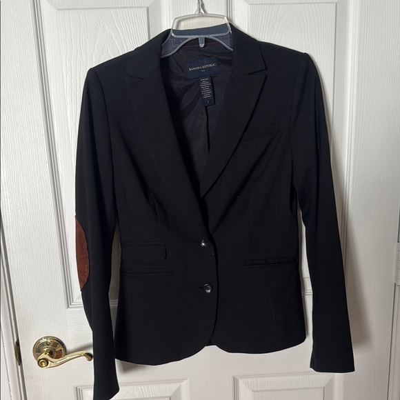 Banana Republic Black Blazer Tailored Suit Jacket with elbow patches sz 2 - Picture 1 of 4